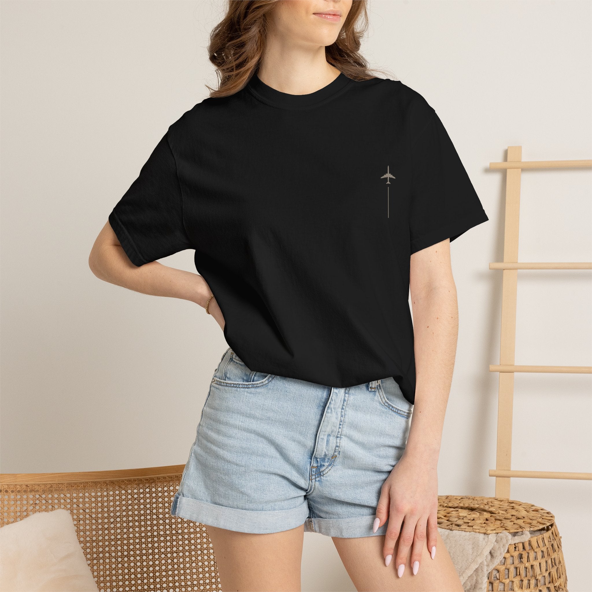 Aviation Night Sky Unisex T-Shirt — Plane Over Moon Graphic
