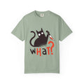What? Cat Graphic T-Shirt — Funny Horror Cat Tee with Knife Design